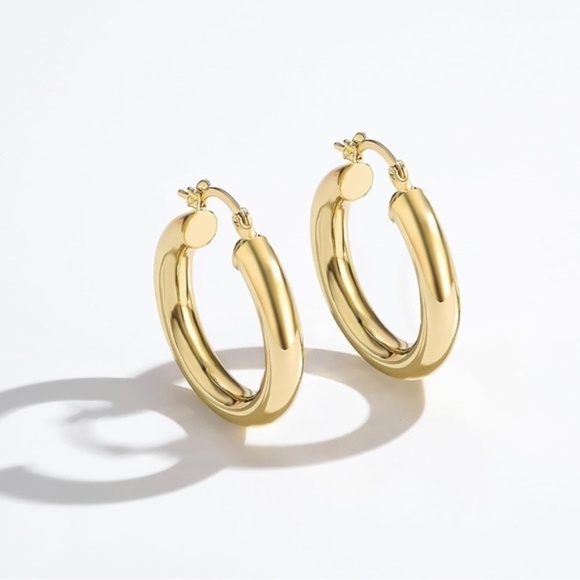 GOLD 14k Gold Plated Minmalist Hoop Earrings - Picture 2 of 5